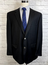 BYRON MENS SOLID BLACK CANVASSED SILVER BUTTON 100 WOOL SPORT COAT BLAZER 46R
