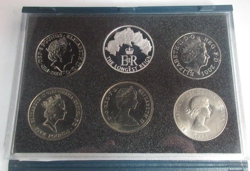 Queen Elizabeth II Crown Set with Proof Medal 5 Heads Coin Set in RM Blue Book
