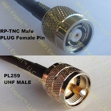 USA-CA RG58 RP-TNC MALE to PL259 UHF MALE Coaxial RF Pigtail Cable