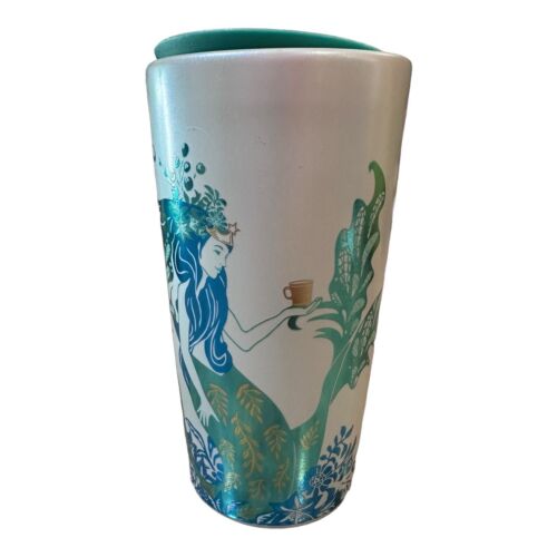 Starbucks Tumbler Kaffeetasse Becher Deckel blau grün Sirene Meerjungfrau Keramik 12oz NEU - Bild 2 von 8