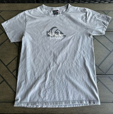Vintage Y2K Quicksilver Surf Skate T-Shirt Double Sided Mens Size Medium Gray