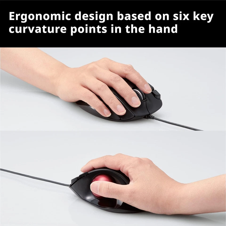 ELECOM EX-G Wired Trackball Mouse, Ergonomic Thumb Red Ball (Recommended)  - Image 4 of 4