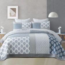 Quilts Queen Size 100% Cotton Queen Comforter Set Blue Grey Farmhouse Quilted