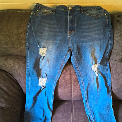 Men's Blue Distressed Stretch Denim Jeans Slim Skinny Fit 5-Pocket Size 36