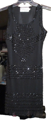 Francesca Bellini Black M/L  Lined, Large beaded dress ( missing one bead )