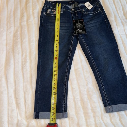 Love Indigo Donna Denim Capris TAGLIA 6 30” Vita Strass Ricamato Nuovo con etichette - Foto 13 di 15