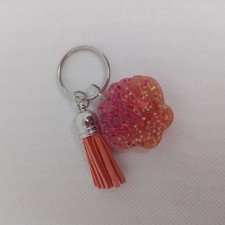 Sparkly Pink and Orange Ombre Seashell Keychain with Tassel for Women and Girls
