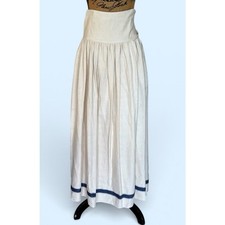 VTG 80s Ralph Lauren Blue Label Cream Blue Stripe Maxi Wrap Skirt Women's M
