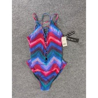 La Blanca Chevron Lace Up One Piece Swimsuit Womens 4 Multi NWT LB8KJ21