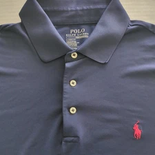 Mens Polo Ralph Lauren Performance Polo Shirt Size L Navy Blue Pony Golf SS