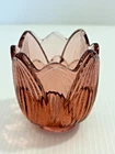Fenton Signed Pink Flower Tulip Lotus Glass Candle Holder Votive Tealight 3"