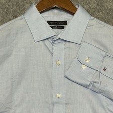 Tommy Hilfiger TH Flex Tall Fit Stretch Dress Shirt Mens 17 36-37 Blue Microdot