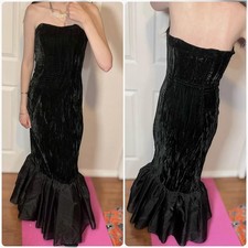 Vintage 1930s 40s Black Silk Velvet Gown Strapless Dress Art Deco Mermaid Maxi