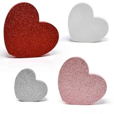 Valentine Glitter Heart Sign Set of 4 Red Pink White Silver Wooden Tiered