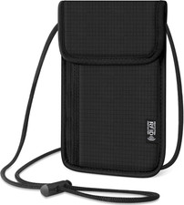 5.5" L X 7.9" W Travel Neck Wallet, RFID Passport Holder Black