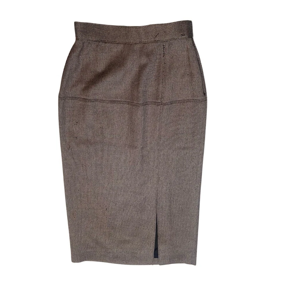 Falda Tahari Mujer 8 Marrón Lana Mezcla Seda Forrada Lápiz Midi Carrera Clásica Foto 2 de 4