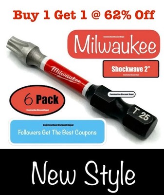 B1G1 Lot of 6 Torx T25 Milwaukee Shockwave Impact Duty Bit 2'' Drill T-25 Bits