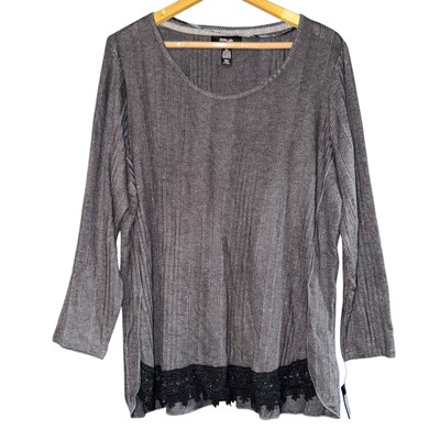 NWT Style & Co Ribbed Lace Trim Top Blouse Women's 2X Workwear Career Whimsygoth