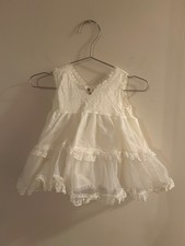 Vintage Girls Tea Party 18 Months White Lace Trimmed Tiered Baby Dress 90s Party
