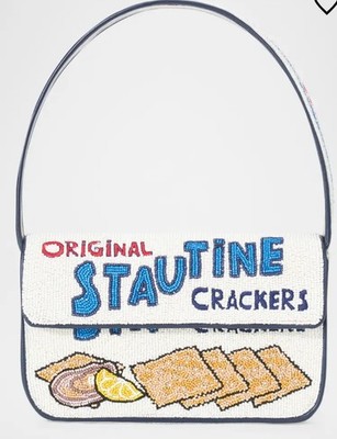 NEW Staud Tommy Beaded Shoulder Bag Stautine Saltine Crackers Oysters Lemon