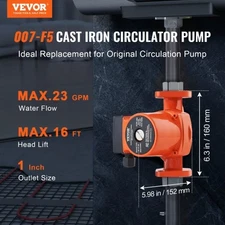 VEVOR 007-F5-7IFC Hot Water Recirculating Pump, 110V, 70W 23 GPM Hot Water Circu
