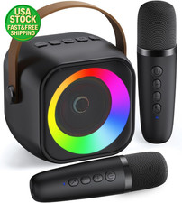 Mini Bluetooth Karaoke Machine with 2 Wireless Microphones Speaker Party Lights