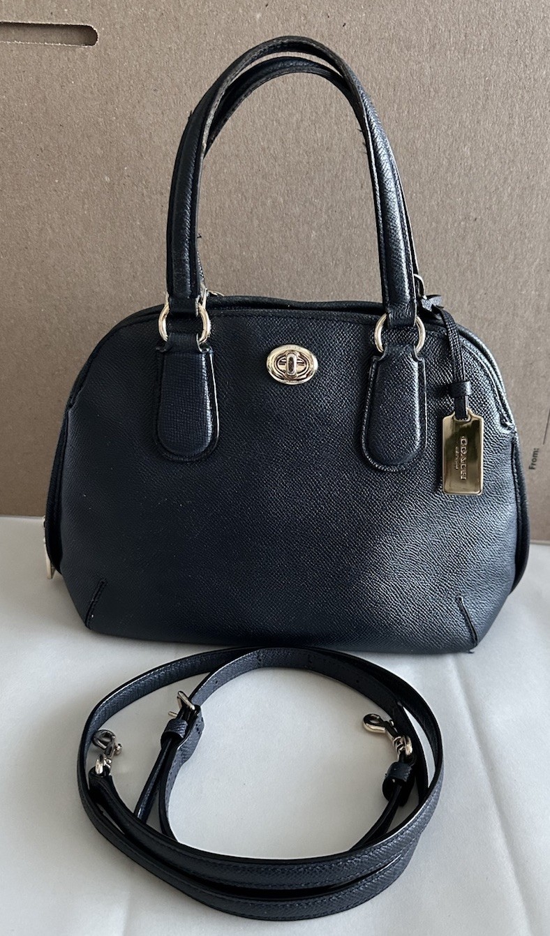 COACH Mini Prince Street Satchel Navy Blue Crossgrain Leather Purse Bag See Desc