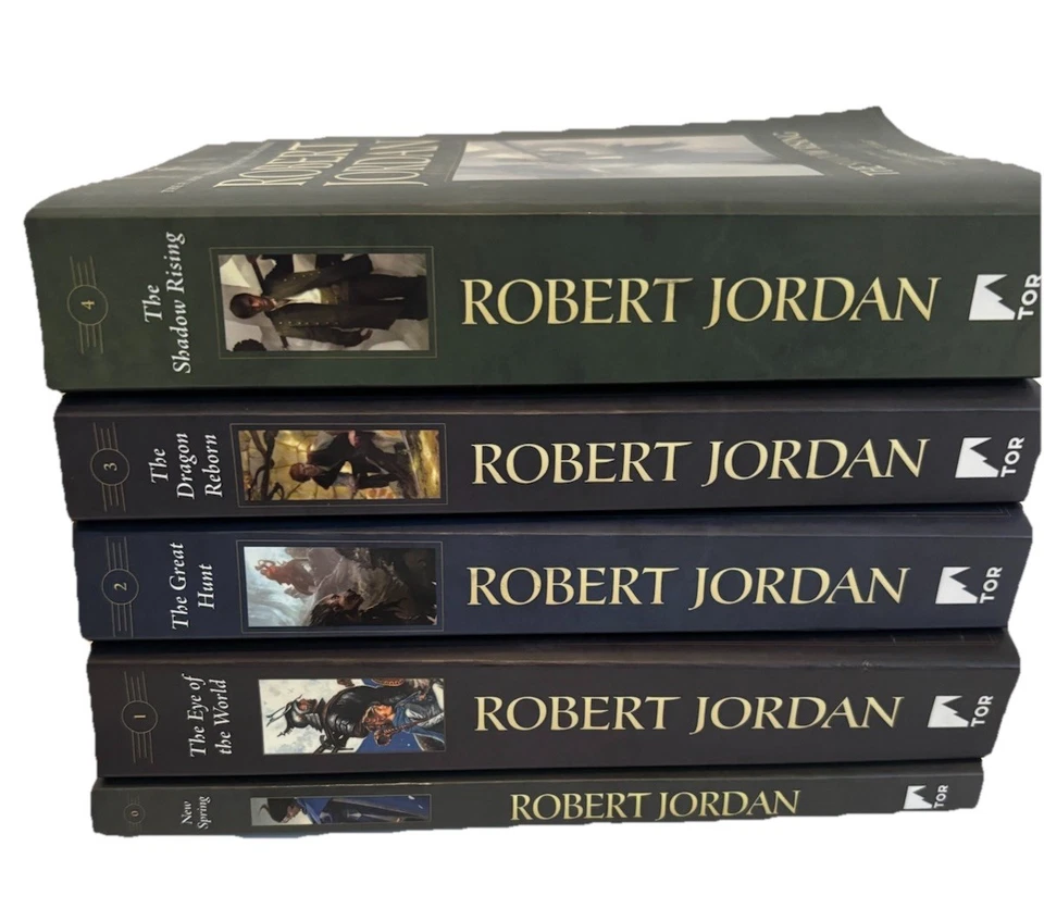 5 Robert Jordan WHEELS OF TIME Books Lot SERIES 1-4 + New Spring FANTASY DRAGON - Image 2 of 4