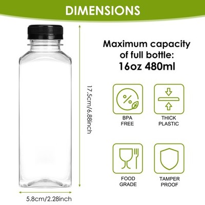 6pcs 16oz Plastic Juice Bottles with Caps, Clear Empty Reusable Water  Bottles... | eBay