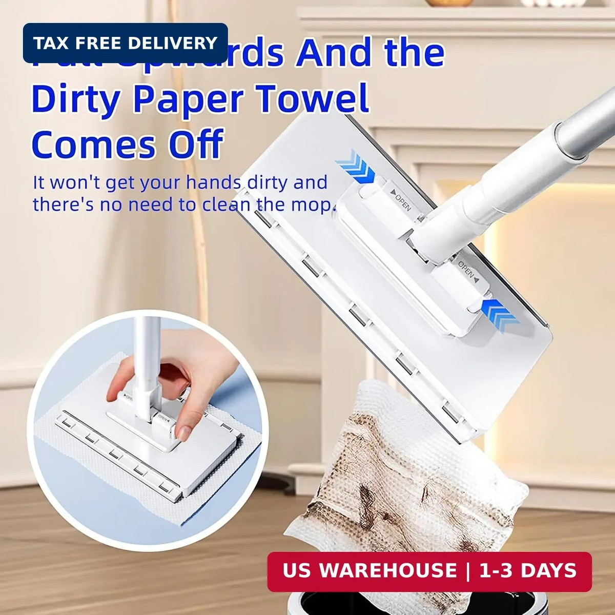 KZKR Snap Grip Mini Mop, No-Touch Disposable Lazy Mop, Easy