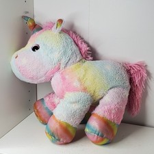Rainbow Unicorn Plush Stuffed Animal Toy Large Tie Dye Pink Mane Glitter Hooves