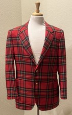 VTG 70s Johnny Carson Blazer Suit Jacket Mens Red Tartan Plaid Made in USA 40 R