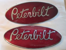 2 Vintage Peterbilt Red Oval Hood Grille Emblems Oem Metal 8 2 Vintage Peterbilt Red Oval Hood Grille Emblems Oem Metal 8