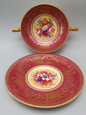 Royal Worcester Ovington Bouillon Cup & Saucer Hand Painted by E Phillips 2437 C