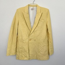 NWT Zadig  Voltaire Visko Cuir Froisse Butter Yellow Leather Blazer Women's 40