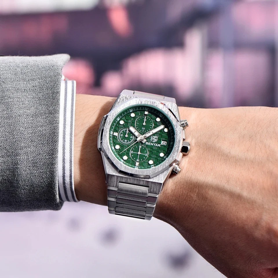 40MM BENYAR relógio de luxo quartzo masculino aço inoxidável 30M impermeável luminoso NOVO - Imagem 2 de 4