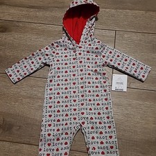 Valentine's Day Love Heart Boy Girl Baby Hooded Long Sleeve Coverall Sz 0-3 M