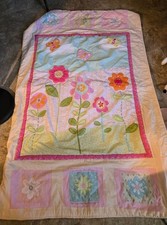 Handmade Pink Flowers Baby Quilt 42 X 68 in.