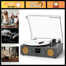 3-Speed Bluetooth Turntable with Built-in Speakers, FM Radio, USB Recording, RCA