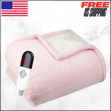 Electric Heated Blanket Sherpa Twin Size 62"x84" Pink 6 Heat Settings Protection