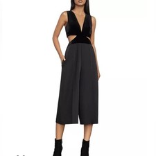 BCBGMaxAzria Olya Black Velvet Cutout Jumpuit womens XXS