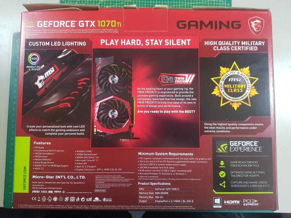Nvidia MSI GTX 1070 Ti Gaming Graphics Card 8 GB GDDR5 DX12 - Tested And Working - Image 2 of 4