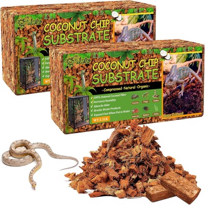 Riare 2 Pack Natural Coconut Chip Substrate for Reptiles- Compressed 2 