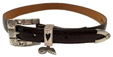 Brighton Women's Sz. M/30 Made in USA Brown Leather Silver Tone w/Charms Buckle