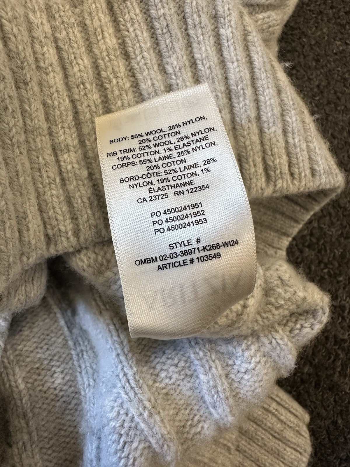 Aritzia Sunday Best Gray Octavia Wool Blend Cable Knit Zip Up Sweater Medium