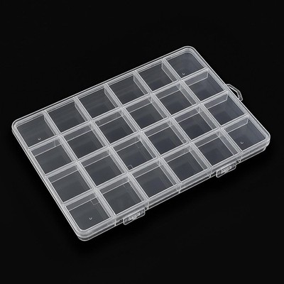 SUTOKAKA 1Pc 24 Grids Plastic Bead Organizer Largre Clear Jewelry Storage Box wi