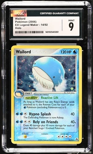 CGC 9 Wailord Holo EX Legend Maker 14/92 Pokemon 2006 MINT