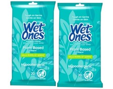 Wet Ones Plant Based Fiber Hypoallergenic Hand Wipes, 20 Count - Pack of 2