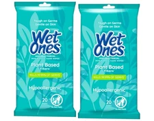Wet Ones Plant Based Fiber Hypoallergenic Hand Wipes, 20 Count - Pack of 2