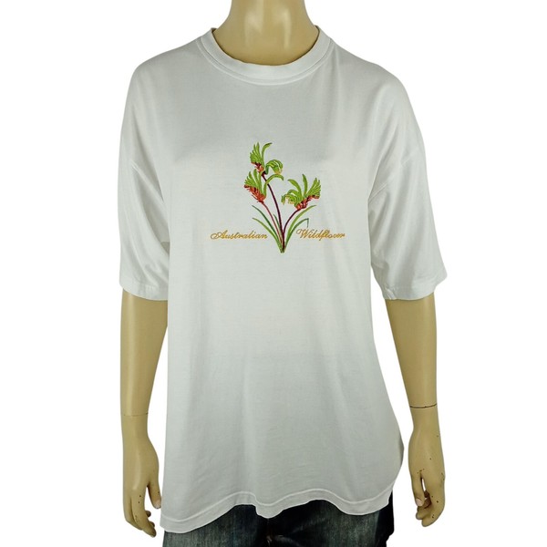 AUSTRALIAN WILDFLOWER COLLECTION ladies size XXL tshirt white embroidered floral